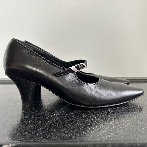Vintage Shoes - Vintage 80s Robert Clergerie Point Toe Chunky Kitten Heel Mary Janes FRANCE 7